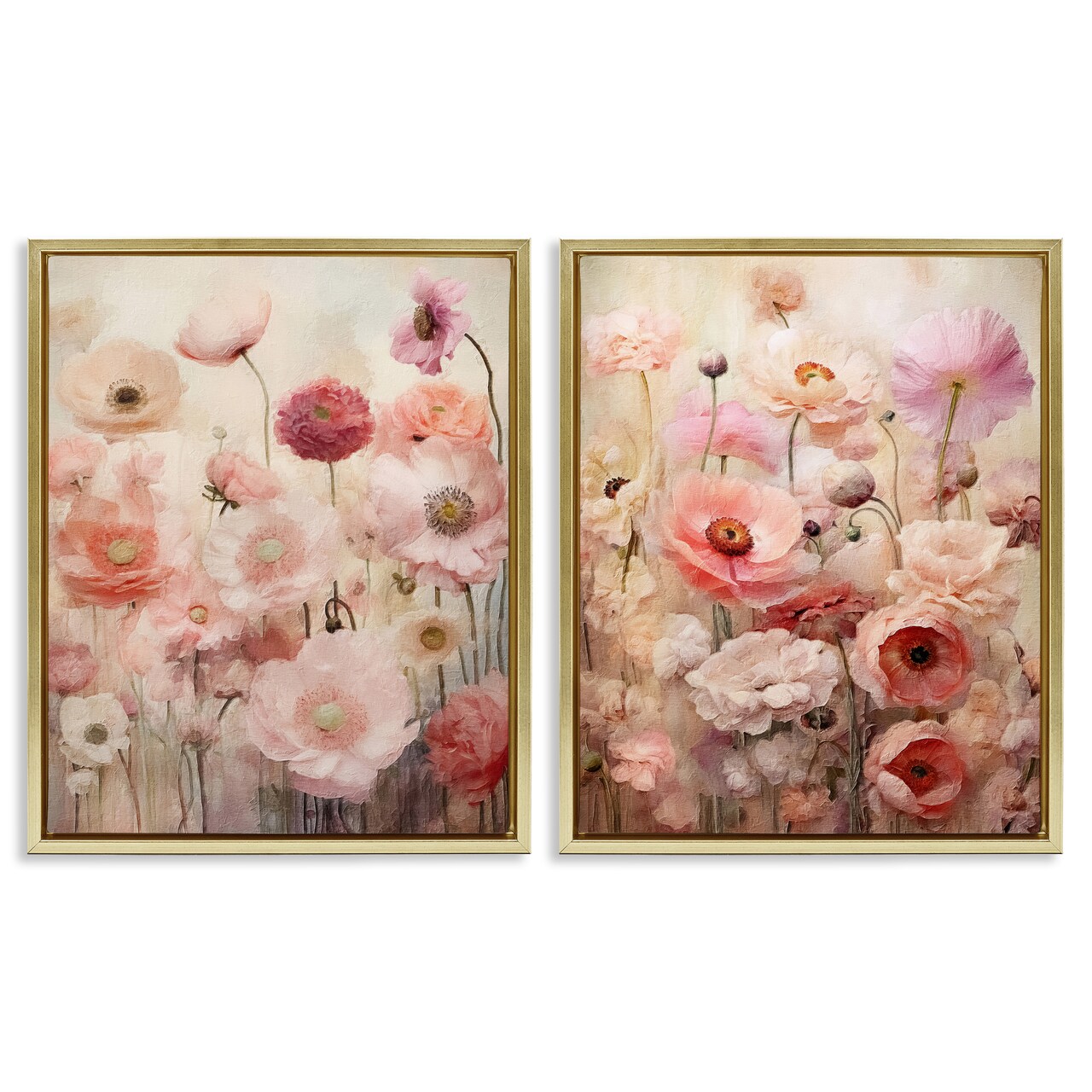 Stupell Industries Pink Blush Floral Field 2 pc Framed Floater Canvas Wall Art Set Design by RileyB